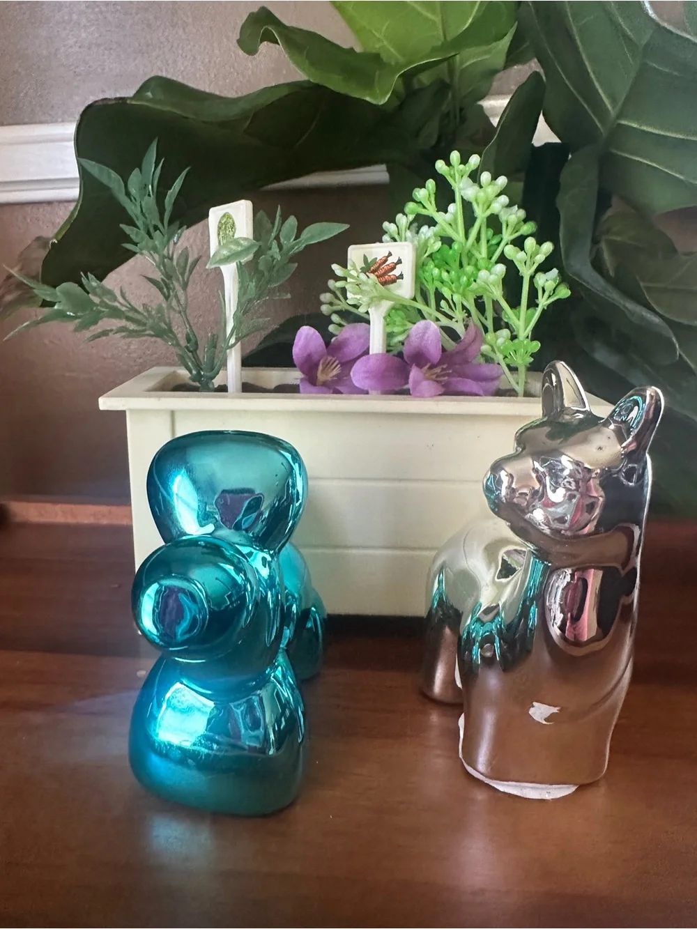 Decorative Metallic Balloon Dog and Llama Figurine Set - Blue & Silver